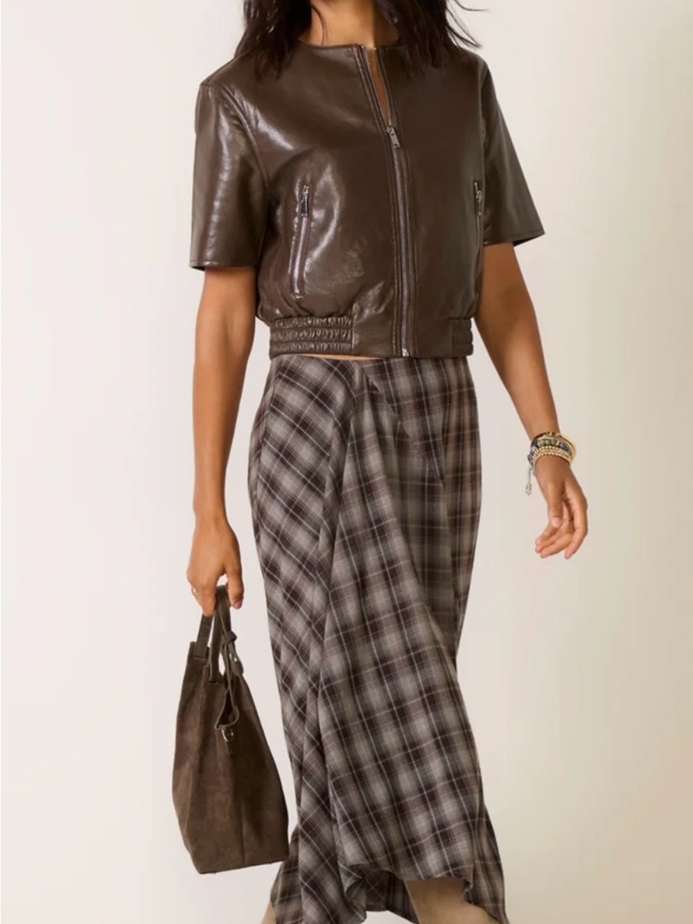 Evereve Brown Plaid Maxi Skirt